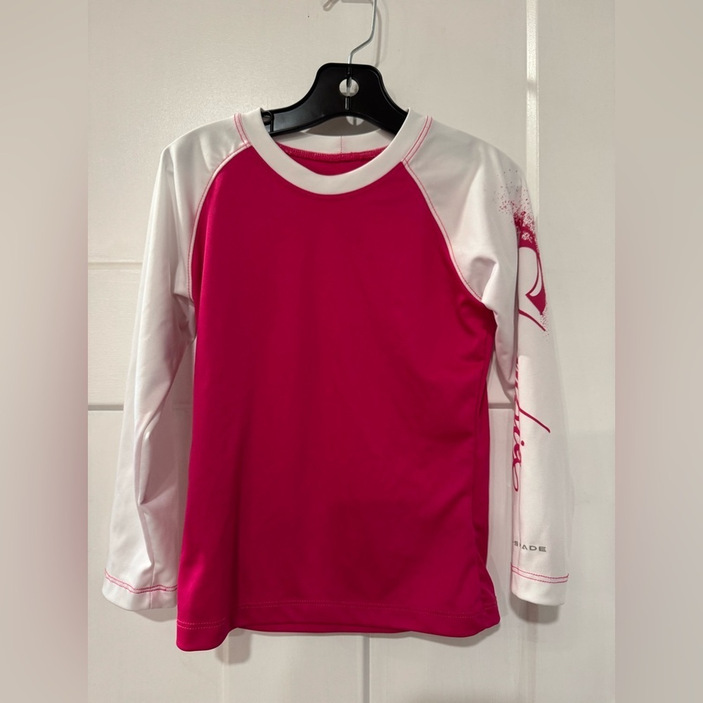 Columbia PFG spf pink and white rashguard youth long sleeve XXS